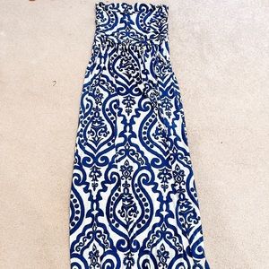 Womens Strapless Tube Top Maxi Dress Floral Boho Beach Dress with Pockets